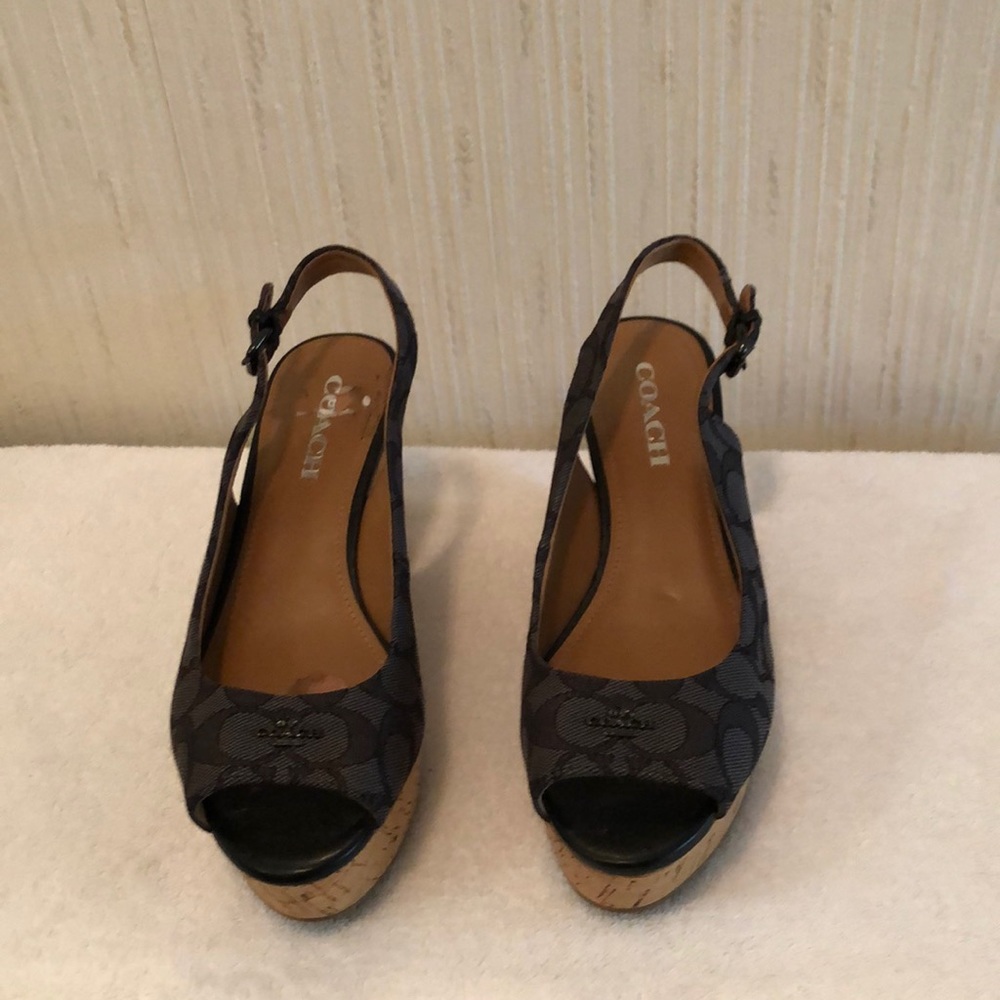 Coach blue wedge sandal, 81/2 medium, cork heel.